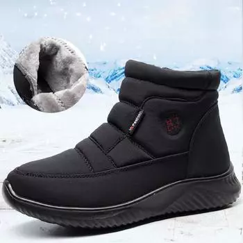 2024 Женские зимние ботинки с плюшевой подкладкой, зимние новые теплые водонепроницаемые ботинки на молнии, короткие теплые ботинки для активного отдыха Botas Mujer 35 чёрный