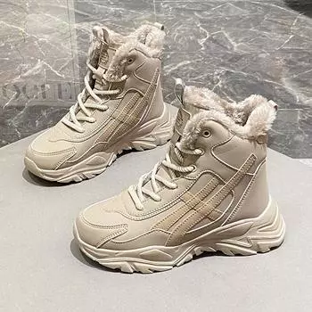 2024 Женские зимние высокие ботинки Плюс Бархатная хлопковая обувь Модная женская спортивная повседневная обувь Зимние ботинки 36 хаки
