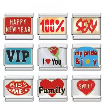 2024 Женский Цветной Глазурь Сексуальный Семейный Sweet Kiss Me Шарм Звенья Подходит 9 мм Браслет Из Нержавеющей Стали Изготовление Ювелирных Изделий DJ717-C