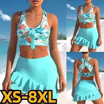 2024 женский комплект из двух предметов, купальники, женский купальник-бикини, купальный костюм с принтом, сексуальное монокини, летняя пляжная одежда с высокой талией, танкини S синий