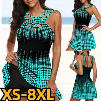 2024 женский комплект из двух предметов, купальники, женский купальник-бикини, купальный костюм с принтом, сексуальное монокини, летняя пляжная одежда с высокой талией, танкини S чёрный