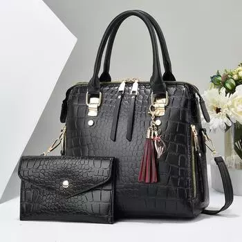 2024 Женский комплект сумок для матери и ребенка с крокодиловым узором: Вместительная, модная сумка через плечо на одно плечо 2 pieces чёрный