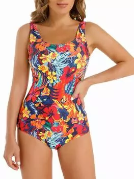 2024 женский купальник с цветочным принтом, цельный сексуальный купальник с вырезом, женская пляжная одежда с перекрестием сзади, купальный костюм для купания, купальный костюм M оранжевый