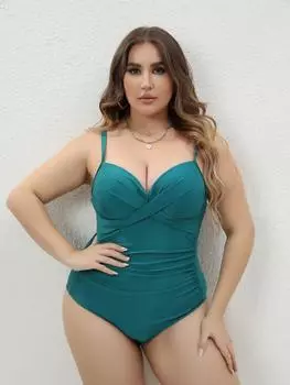 2024 женский новый купальник цельный купальник плюс размер пуш-ап большой однотонный черный купальный костюм пляжная одежда купальные костюмы L(0XL) чёрный