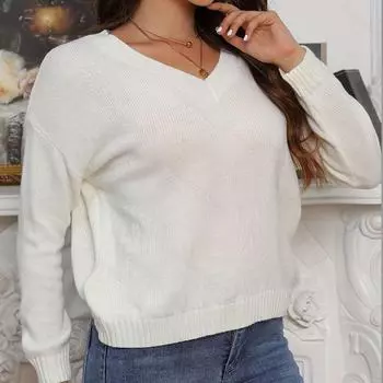 2024 Женский свободный повседневный свитер с V-образным вырезом в европейском и американском стиле M