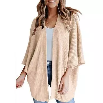 2024 Женский Свободный Вязаный Свитер Кардиган Осень Зима Новый Топ Футболка Одежда S абрикосовый