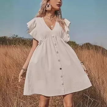 2024 Женское европейское и американское платье-трапеция с V-образным вырезом 2XL абрикосовый