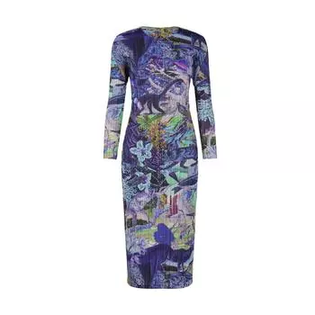 2024 Женское летнее длинное платье - Высококачественный цифровой принт, плиссированный дизайн One Size фиолетовый