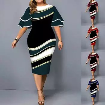 2024 Женское облегающее платье с рюшами и короткими рукавами больших размеров, коктейльные платья для вечеринок 3XL темно-зеленого