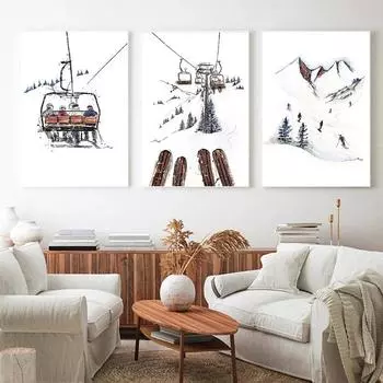 2024 зима для любителей горных лыж, рождественский снег, настенное искусство, скандинавский холст, живопись, постеры и принты, HD изображение для домашнего декора комнаты 21x30cm No Framed