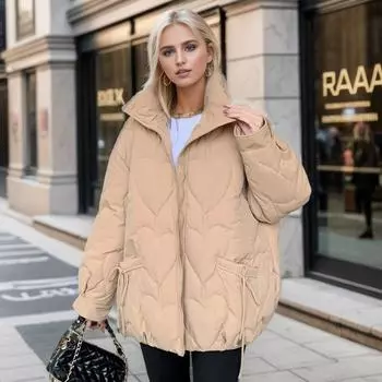 2024 зима новая корейская версия короткая хлопковая утепленная одежда воротник-стойка рельефная свободная хлопковая утепленная одежда женские хлопковые утепленные куртки теплые S красный