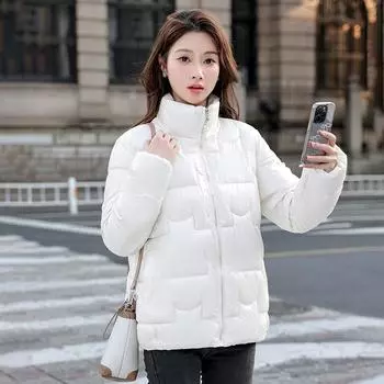 2024 зима новая корейская версия пуховая хлопковая подбитая одежда женская короткая модная иностранная свободная большая тонкая маленькая хлопковая подбитая куртка S recommends below 47.5kg чёрный