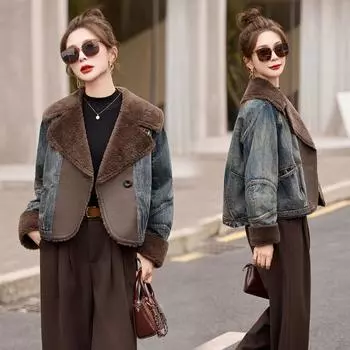 2024 зима новая мода мех интегрированный сращивание пуховик короткий S