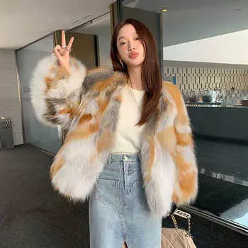2024 зима новая молодежная мода тонкий мех лисы искусственный мех куртка женская короткая маленькая длинная шерсть S recommended within 52.5 kg синий