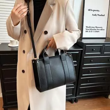 2024 зима новая однотонная сумка-тоут hbag женская сумка повседневная модная сумка для поездок на работу сумка через плечо тренд чёрный