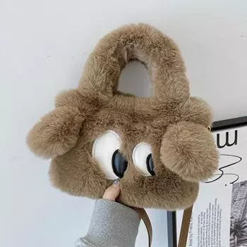 2024 зима новая повседневная плюшевая квадратная сумка милая мультяшная сумка-мессенджер модная женская сумка через плечо коричневый