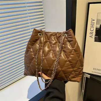 2024 зима новая повседневная сумка-тоут в иностранном стиле корейская версия цепная сумка простая и модная сумка-мессенджер большой вместимости чёрный