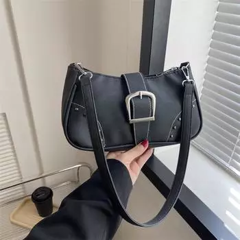 2024 зима новая простая мода ретро повседневная иностранный стиль однотонная заклепка подмышкой сумка через плечо женская белый