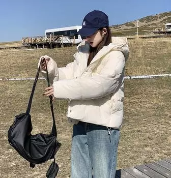 2024 зима новая шапка bud пуховая хлопковая одежда женская короткая свободная утолщенная хлебная одежда хлопковая одежда куртка S грязно-белый