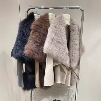 2024 зима новая шуба из лисьего меха женская двухсторонняя шерстяная шерсть молодая меховая интегрированная шуба S (80-75 kg) светло-серый