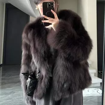 2024 зима новая шуба женская короткая меховая интегрированная имитация меха лисы модная шуба S