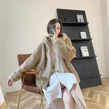 2024 зима новая женская бархатная норковая шуба женская Haining с капюшоном на молнии норковая флисовая шуба S белый
