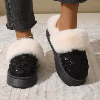 2024 Зима Новинка 2024 Круглые Носки Однотонные Большие Женские Хлопковые Тапочки С Толстой Подошвой Удобная Женская Обувь Для Уличного Отдыха 35 серебряный