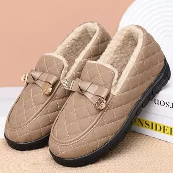 2024 зима новые мокасины с набивкой утолщенные теплые модные пушистые зимние сапоги Time flat женская обувь 36 хаки