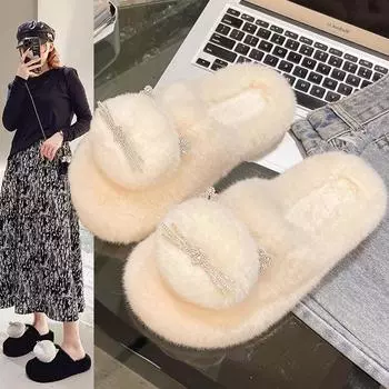 2024 Зима Новые Мягкие Подошвы Baotou Плюшевые Милые Тапочки Модные Кошачьи Плюшевые Теплые Тапочки Женские Домашние Тапочки Для Пола Обувь 35