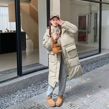 2024 зима новые пуховые хлопковые утепленные женские свободные повседневные средние и длинные с капюшоном маркированные хлопковые утепленные женские куртки с хлопковой подкладкой S чёрный