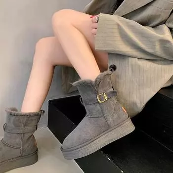 2024 зима новые теплые две пары северо-восточных хлопковых ботинок женские зимние ботинки с фланцем и ворсом на толстой подошве 35 малиновый