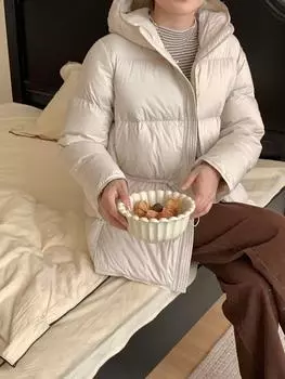 2024 зима новый 90 белый утиный пуховик женский тонкий утолщенный теплый качественный пиджак с завязками на талии S [90-60kg] чёрный