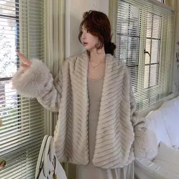 2024 зима новый экологически чистый искусственный мех длинный короткий мех норка бархат шуба с рисунком в елочку молодой темперамент S