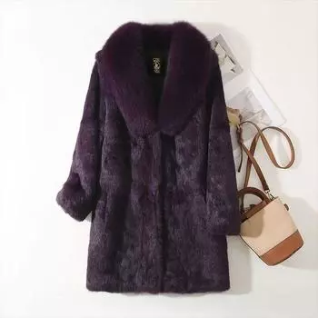 2024 зима новый Haining шуба из кролика женская средняя и длинная меховая интегрированная женская шуба для матери S бордовый