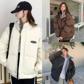 2024 зима новый хлопок женщины свободный BF ветровка воротник короткая хлопковая куртка хлопковая куртка прилив утолщенный хлеб одежда M коричневый