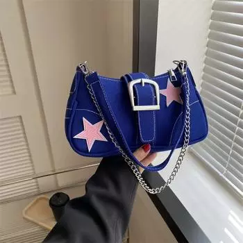 2024 зима новый холст текстура мода цепочка персонализированная звезда прилив сумка-мессенджер милая крутая девушка сумка подмышкой белый