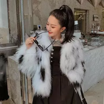 2024 зима новый искусственный мех енота искусственный мех куртка искусственный мех лисы хлопок теплый топ короткий мех женщины One size