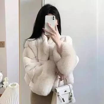 2024 зима новый искусственный мех лисы рукава маленькое короткое пальто дочь золотой стиль знаменитости мех женское утолщенное теплое пальто S 70-47.5 kg