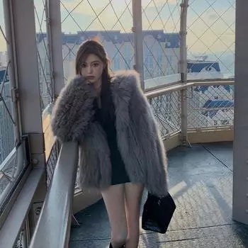 2024 зима новый искусственный мех лисы свободный капюшон шуба женская toka плюшевое пальто молодой S [within 52.5kg]