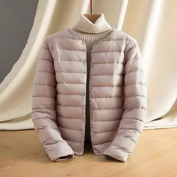 2024 зима новый легкий пуховик женский легкий короткий жакет без воротника круглый вырез V-образный вырез подкладка пуховик M белый