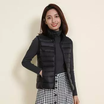 2024 зима новый легкий пуховый жилет женский большой размер короткий тонкий воротник стойка универсальный жилет женский модный тренд S белый