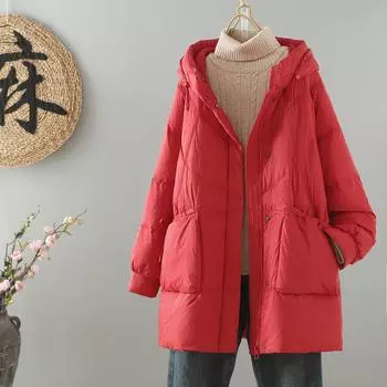 2024 зима новый литературный утолщенный пуховик женский средний и длинный свободный большой размер модная теплая куртка M чёрный