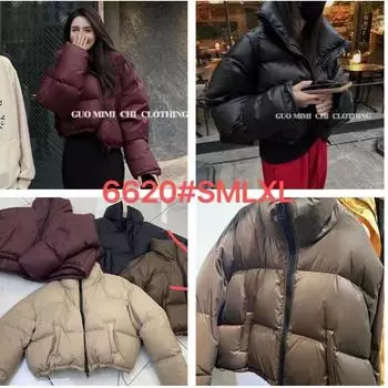 2024 зима новый маленький короткий воротник-стойка утолщенный хлопковый подклад одежда женская мода свободная хлеб одежда пуховая хлопковая одежда S чёрный
