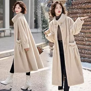 2024 зима новый мех интегрированная шерсть пальто имитация норки бархат куртка женская длинная утолщенная искусственный мех овечья шерсть M абрикосовый