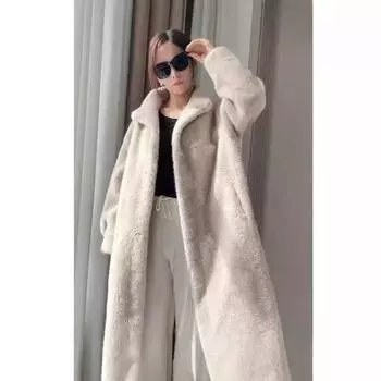 2024 зима новый мех интегрированный искусственный норковый плюшевый жакет свободный воротник-стойка меховой утолщенный длинный пальто для женщин One size белый