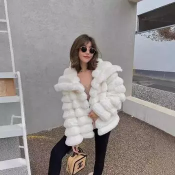 2024 зима новый модный искусственный мех искусственный мех кролика Рекс шиншилла отворот мех искусственный мех норки куртка короткая женская S белый
