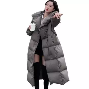 2024 зима новый модный темперамент универсальный утолщенный большой лацкан высококачественный белый утиный пуховик женский длинный прилив S 90-62.5 kg or so кофейный