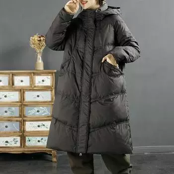 2024 зима новый национальный стиль пряжка однотонный пуховик с капюшоном женская двойная молния белый утиный пуховик зимняя одежда M красный