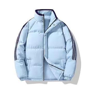 2024 зима новый однотонный ленивый воротник-стойка хлопковая одежда утолщенная теплая куртка три полоски студенческая хлопковая подкладка одежда S розовый