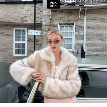 2024 зима новый плюшевый утолщенный теплый верх имитация лисьего меха окрашенный остроконечный короткий мех пальто для женщин S